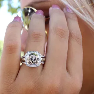 CZ Rimmed Monogram Two Tone Stacking Ring