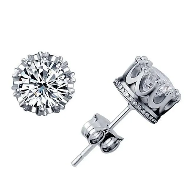 CZ Solitaire Diamond Ear Studs for Bride, Wedding Round 6 MM Solitaire Stud Earrings, Bridesmaid Crystal Ear Studs or Necklace