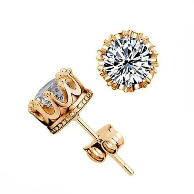 CZ Solitaire Diamond Ear Studs for Bride, Wedding Round 6 MM Solitaire Stud Earrings, Bridesmaid Crystal Ear Studs or Necklace