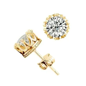 CZ Solitaire Diamond Ear Studs for Bride, Wedding Round 6 MM Solitaire Stud Earrings, Bridesmaid Crystal Ear Studs or Necklace