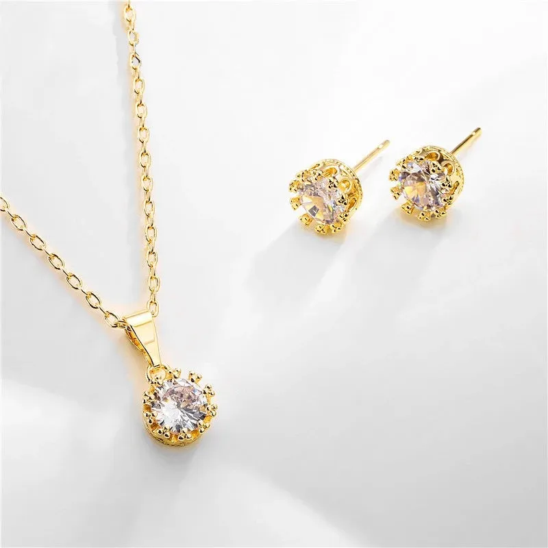 CZ Solitaire Diamond Ear Studs for Bride, Wedding Round 6 MM Solitaire Stud Earrings, Bridesmaid Crystal Ear Studs or Necklace