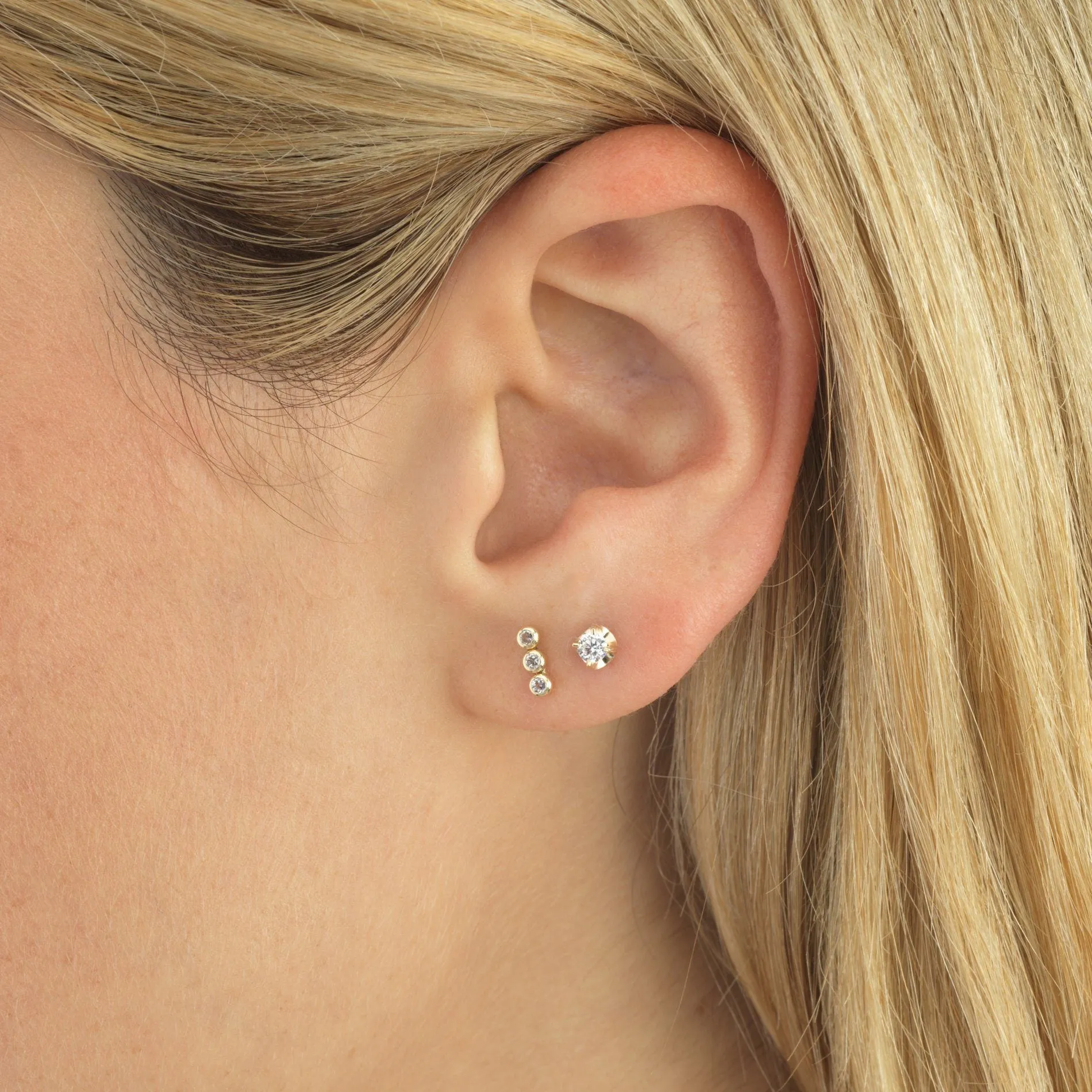CZ Stud Earring 14K