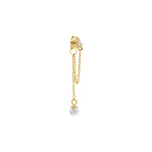 CZ X Pearl Double Chain Front Back Stud Earring