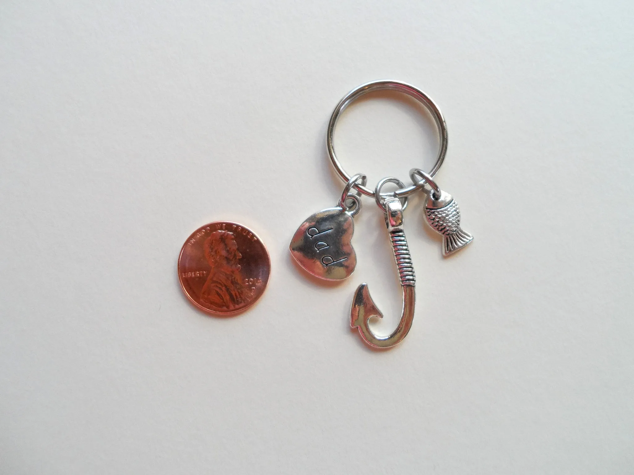 Dad Fish Hook Keychain with Little Fish Charm - Hooked on You Dad; Father's Keychain