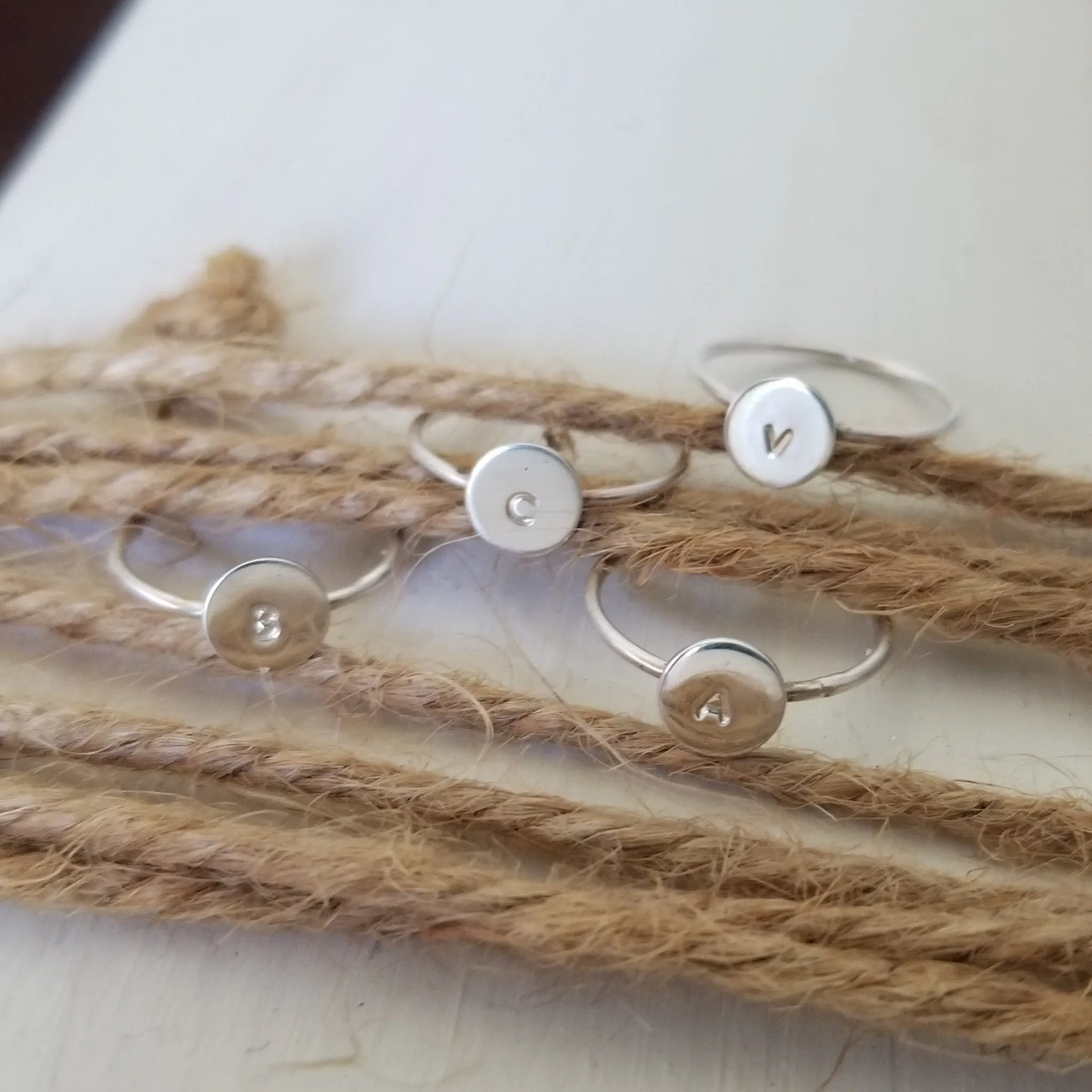 Dainty Initial Dot Ring - Sterling, Gold, or Rose Gold