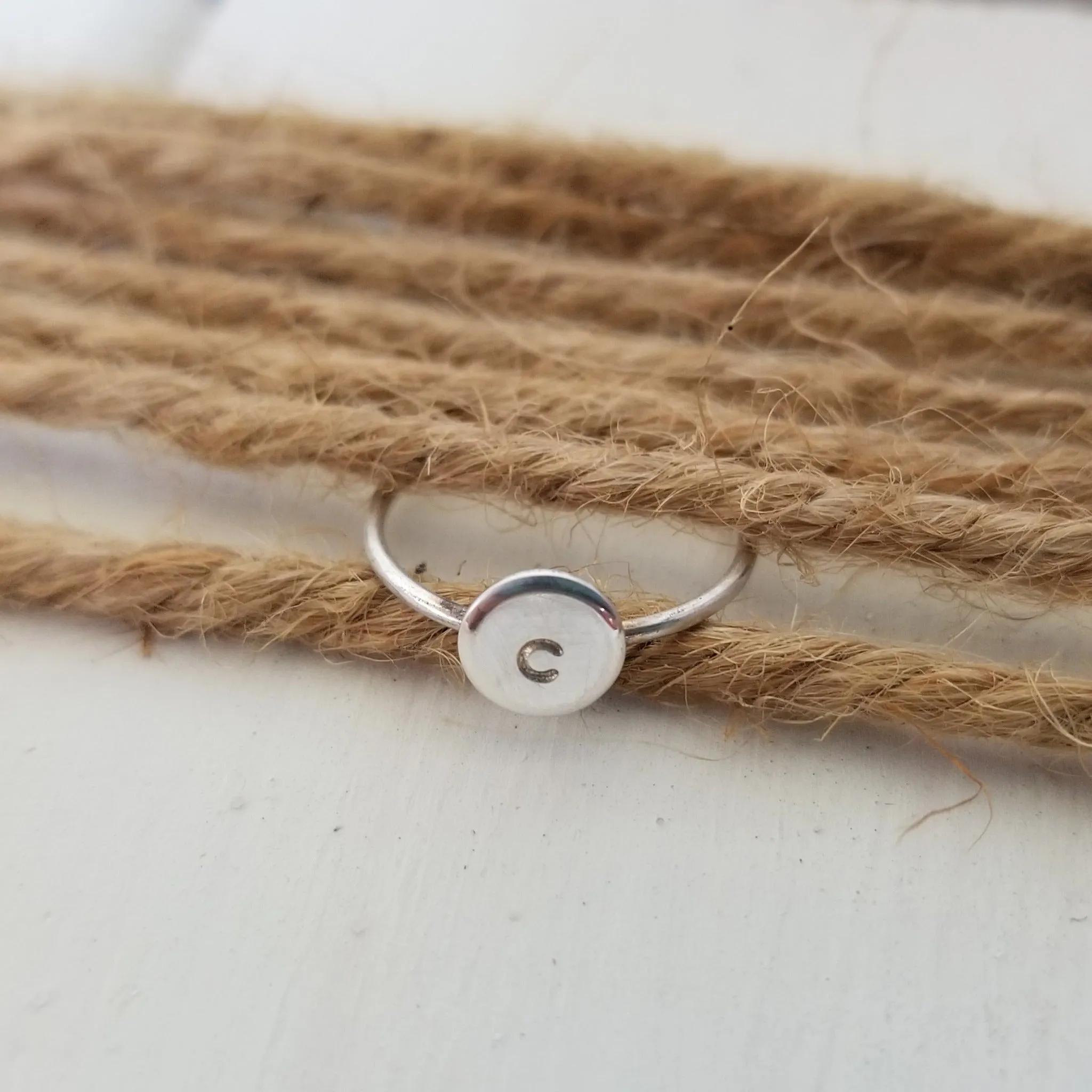 Dainty Initial Dot Ring - Sterling, Gold, or Rose Gold