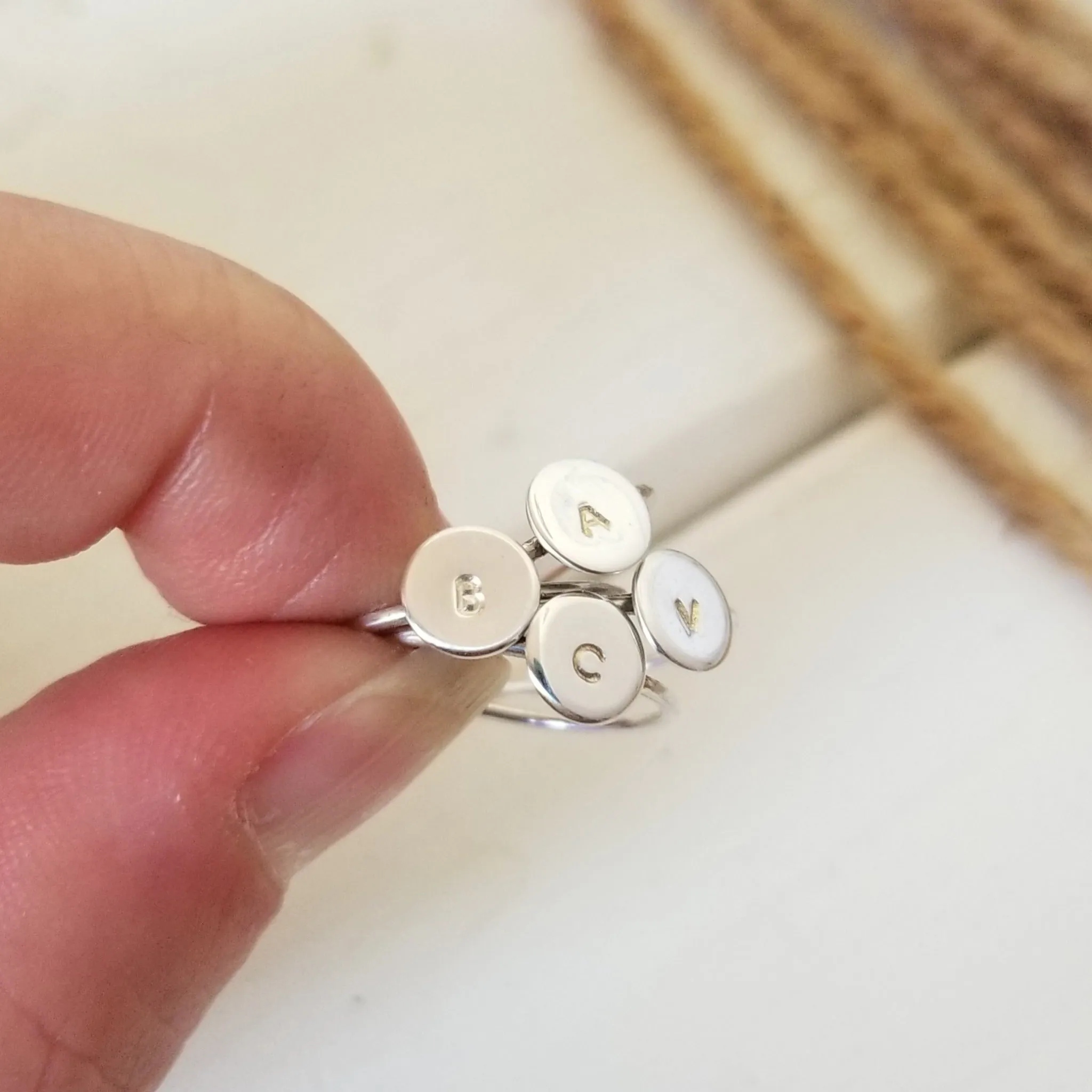 Dainty Initial Dot Ring - Sterling, Gold, or Rose Gold