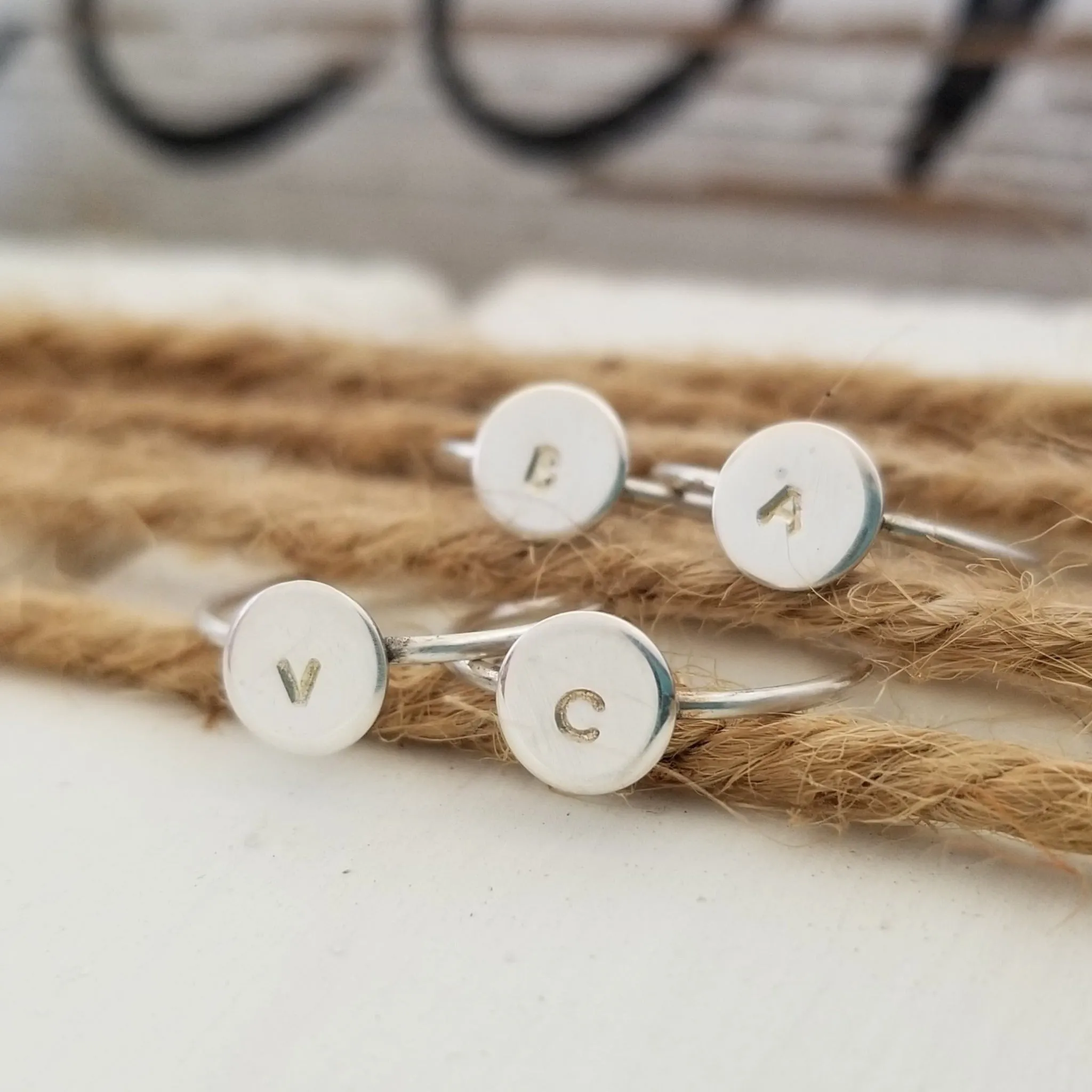 Dainty Initial Dot Ring - Sterling, Gold, or Rose Gold
