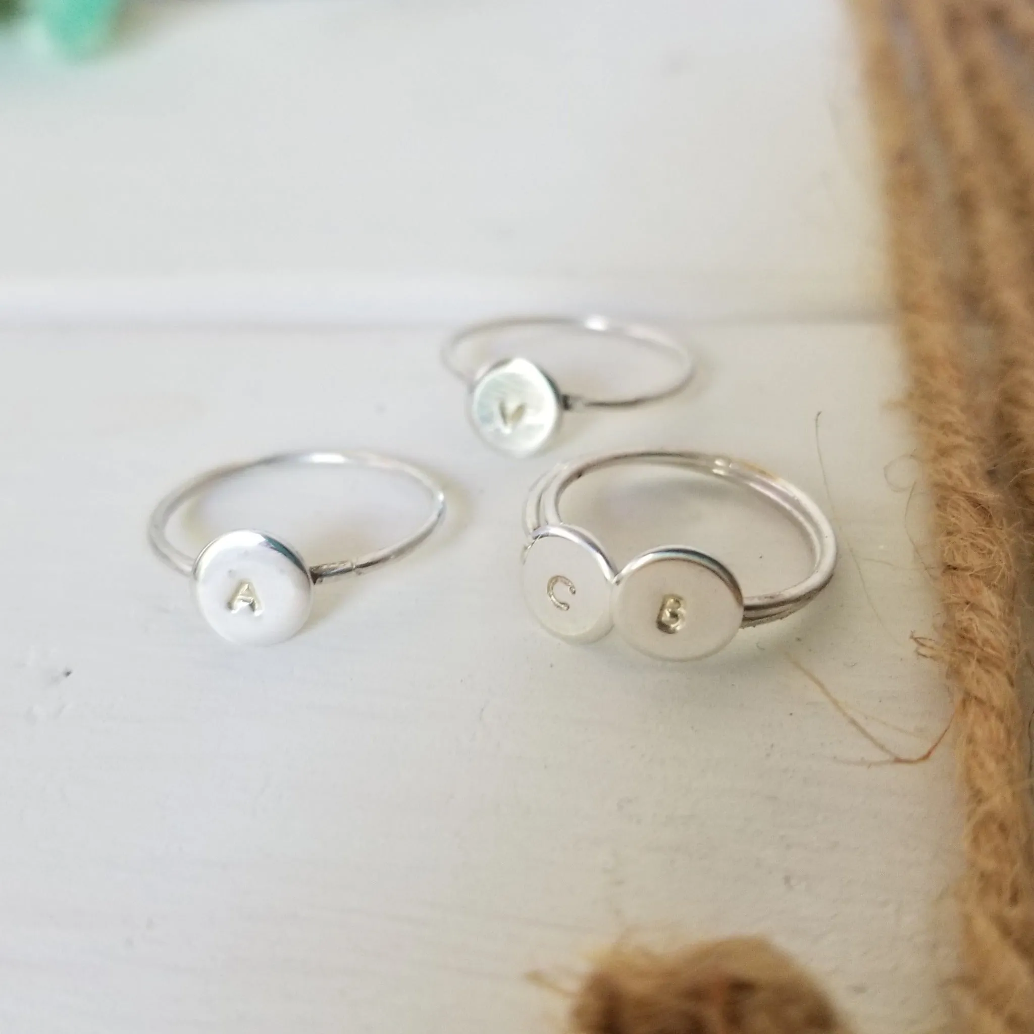 Dainty Initial Dot Ring - Sterling, Gold, or Rose Gold