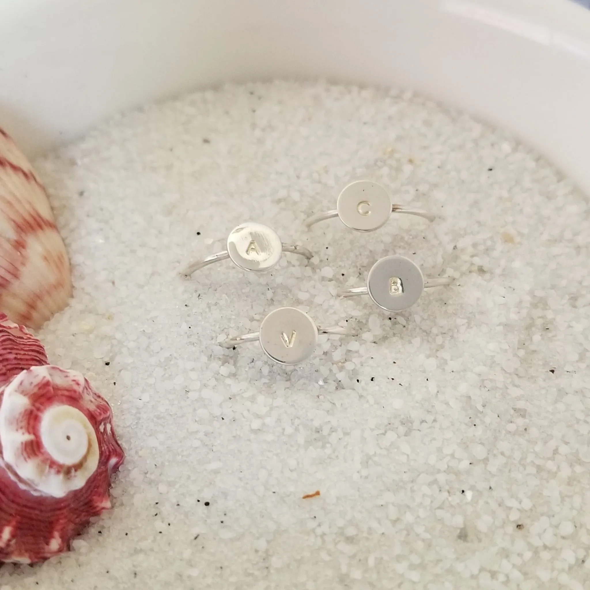 Dainty Initial Dot Ring - Sterling, Gold, or Rose Gold