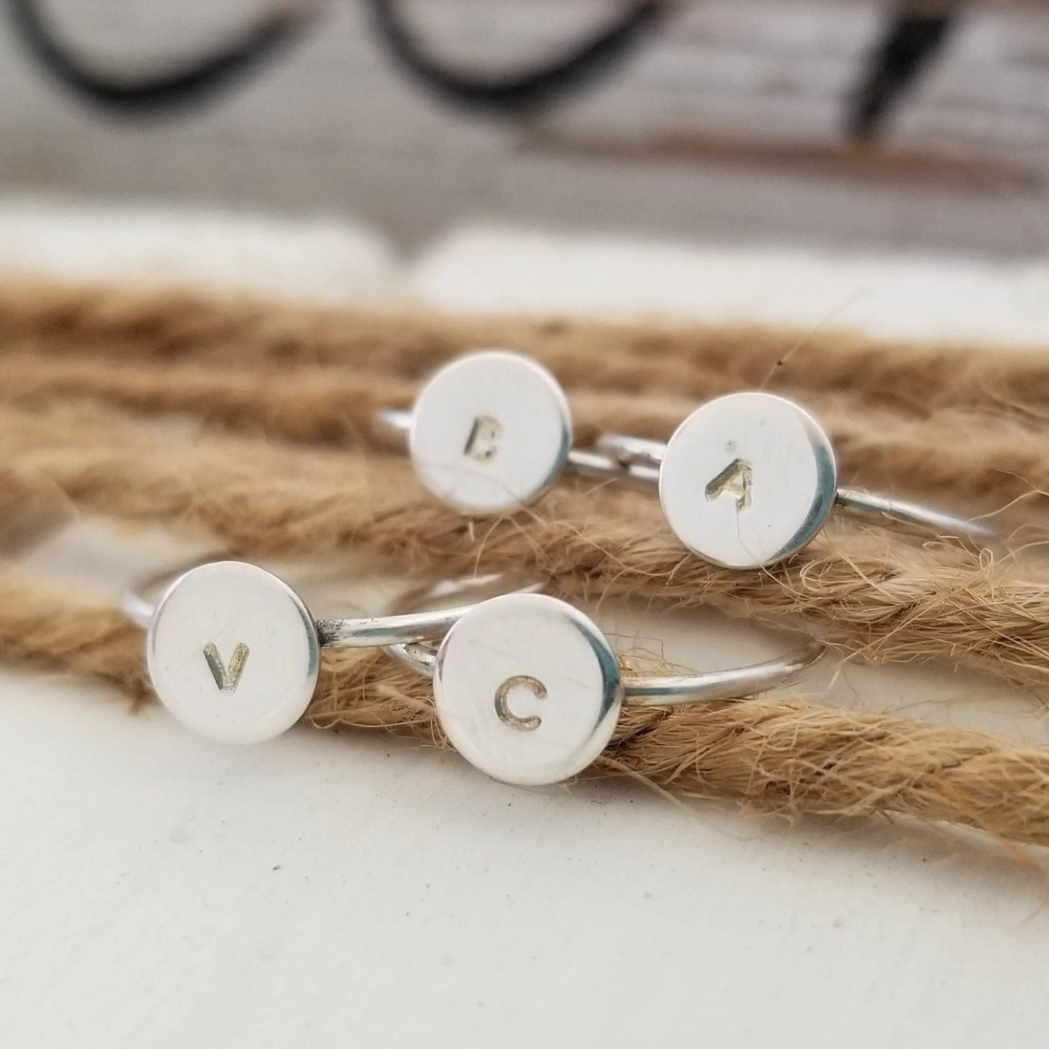 Dainty Initial Dot Ring - Sterling, Gold, or Rose Gold