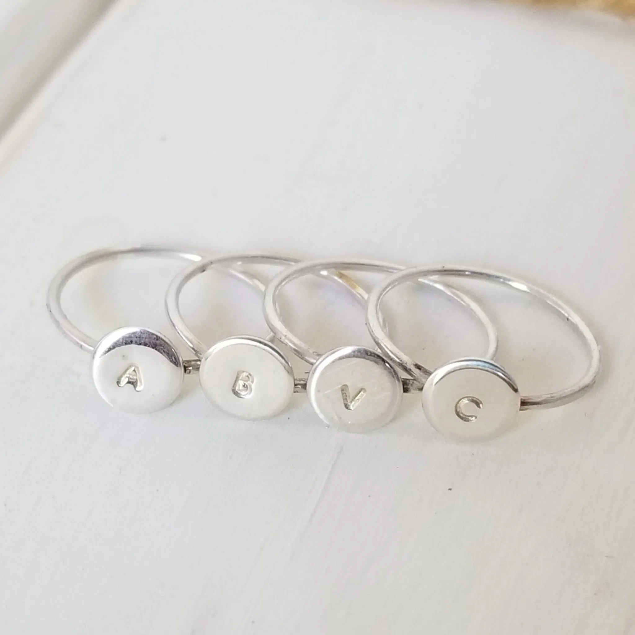 Dainty Initial Dot Ring - Sterling, Gold, or Rose Gold
