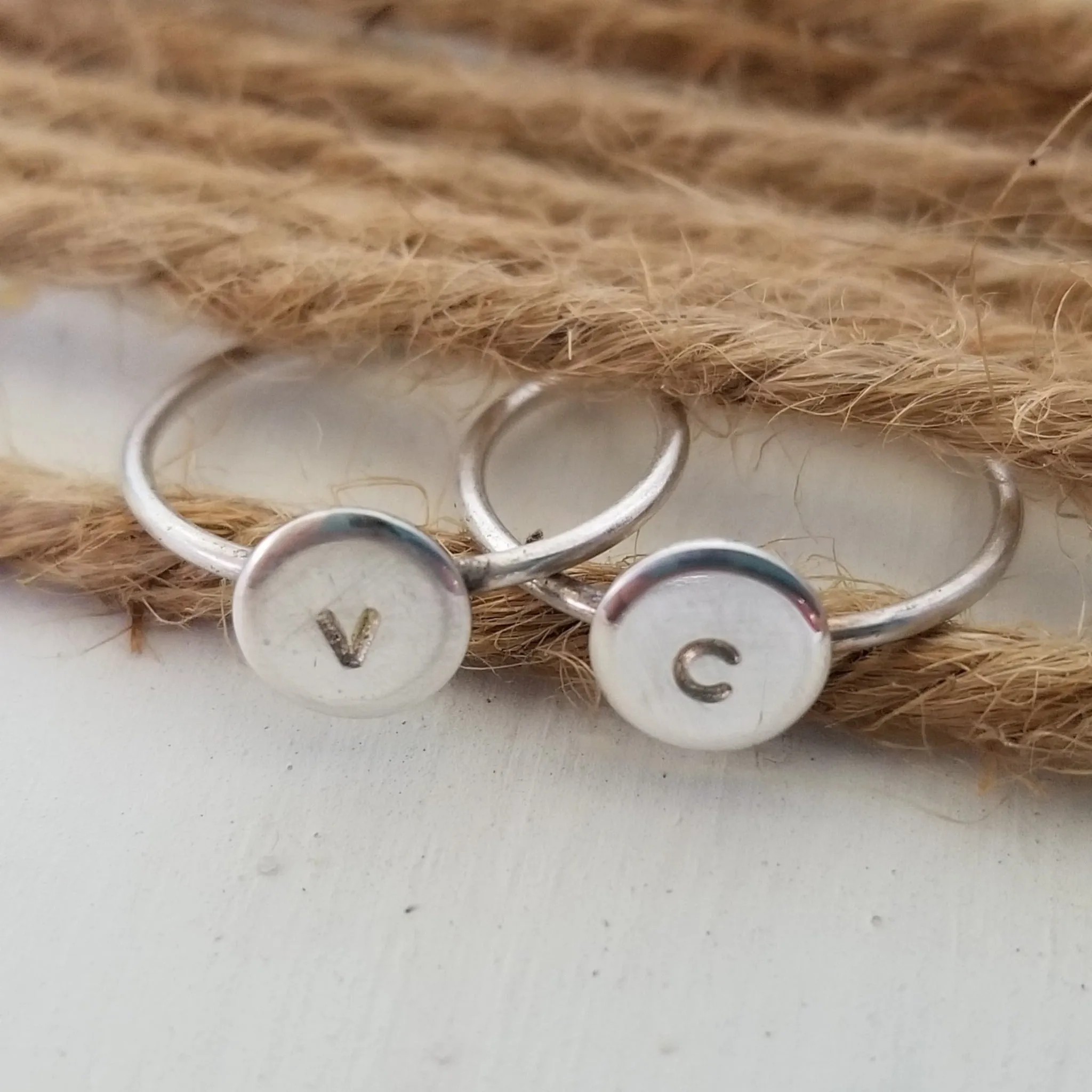 Dainty Initial Dot Ring - Sterling, Gold, or Rose Gold