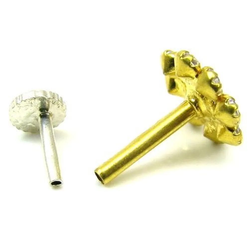 Daisy Indian Style White Designer CZ Body Piercing Jewelry Nose stud Pin Solid Real 14k Yellow Gold