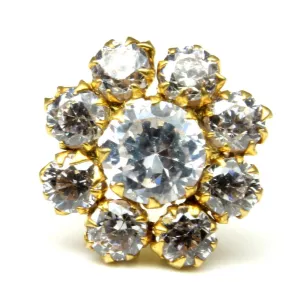 Daisy Real Gold Nose stud 14K Ethnic White CZ Indian piercing nose ring Push Pin