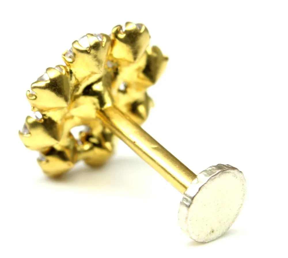 Daisy Real Gold Nose stud 14K Ethnic White CZ Indian piercing nose ring Push Pin