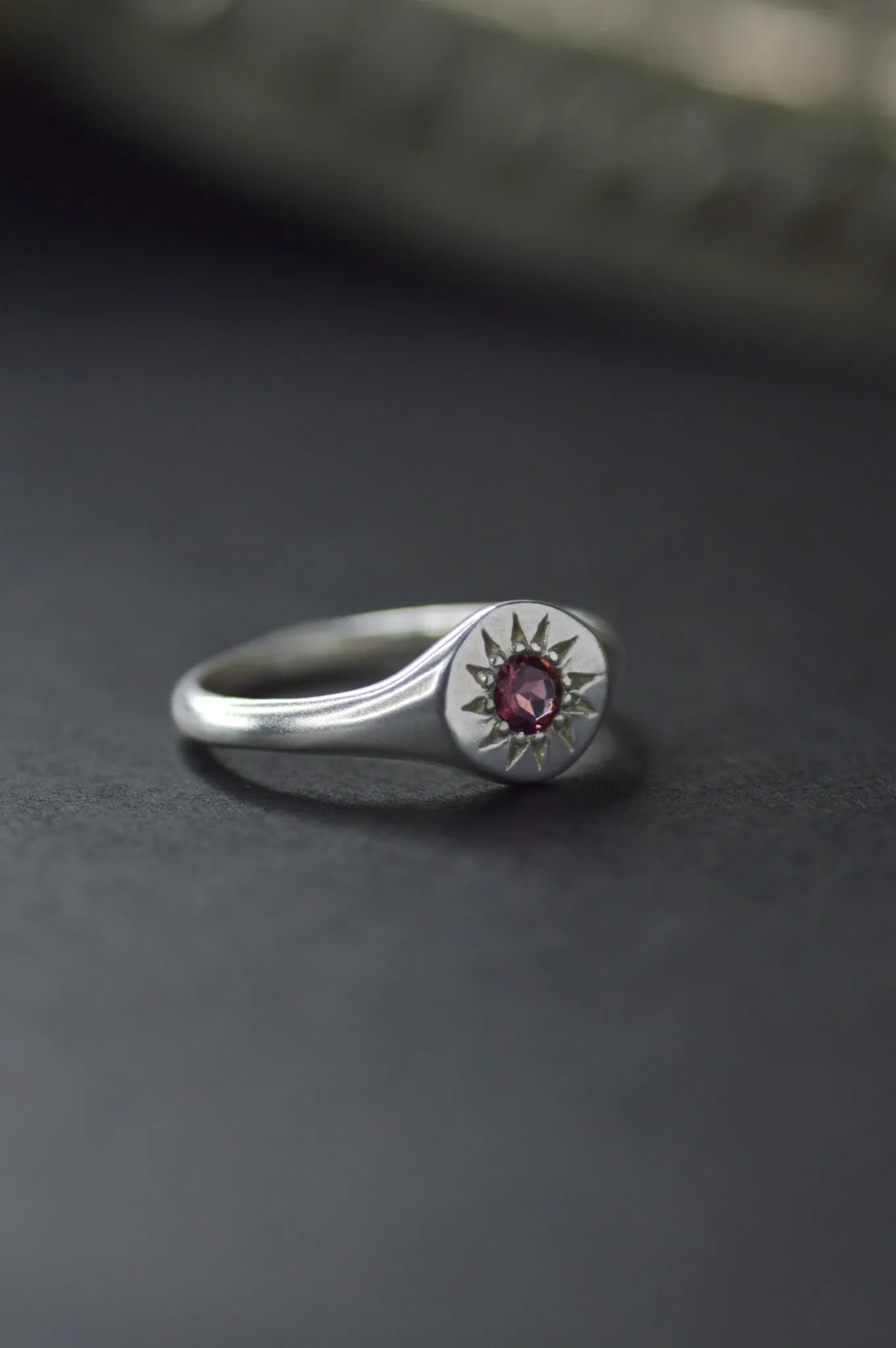 Daisy Rhodolite Garnet Signet Silver Ring