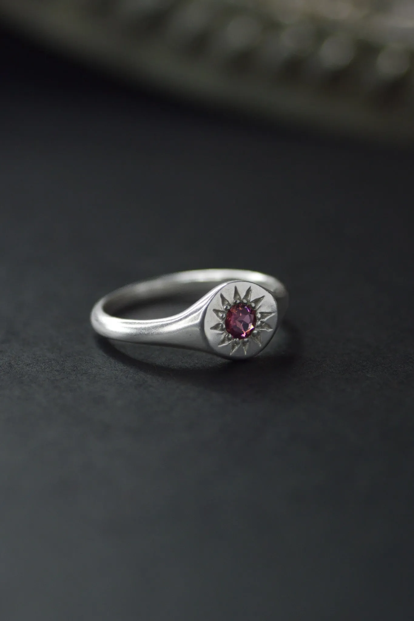 Daisy Rhodolite Garnet Signet Silver Ring