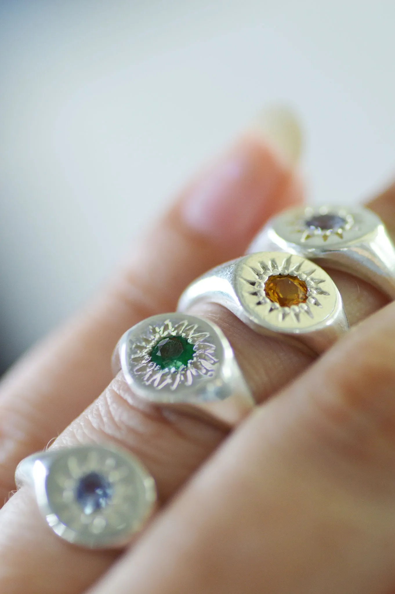 Daisy Rhodolite Garnet Signet Silver Ring