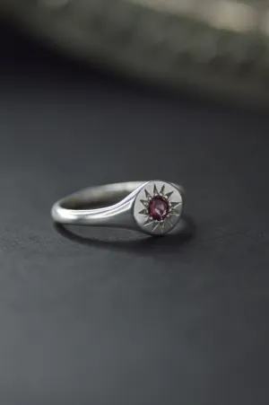 Daisy Rhodolite Garnet Signet Silver Ring