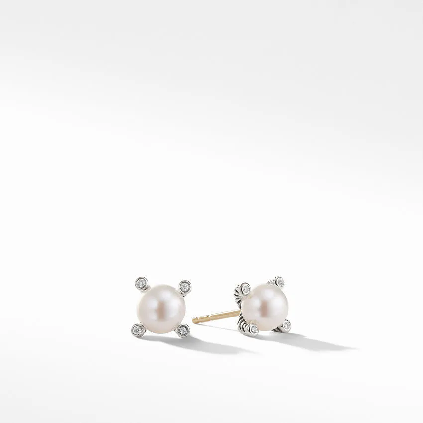 David Yurman Pearl Earrings with Diamonds 7MM