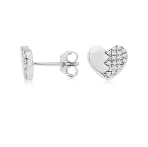 Diamond Accented Heart Design Stud Earrings