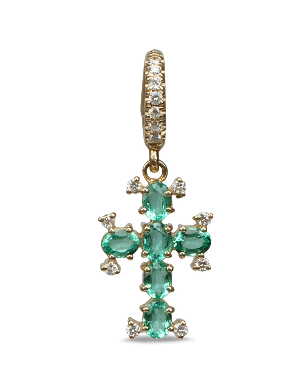 Diamond and Emerald Cross Charm Pendant