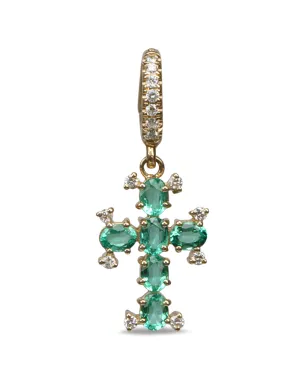 Diamond and Emerald Cross Charm Pendant