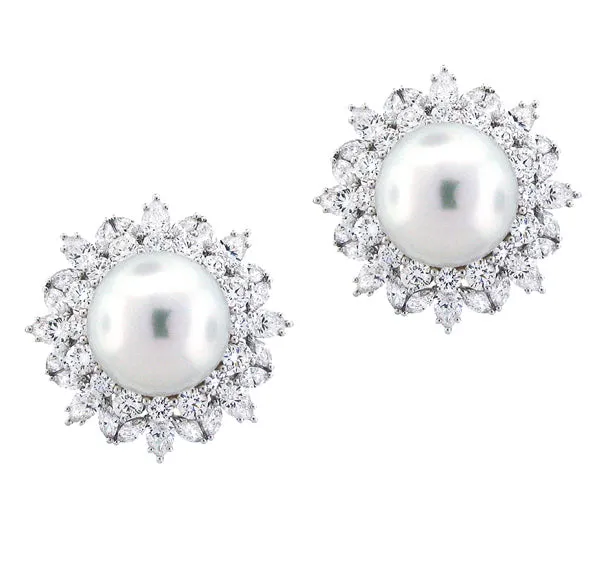 Diamond And Pearl Stud Earrings 6.97ctw
