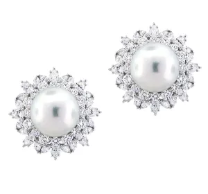 Diamond And Pearl Stud Earrings 6.97ctw