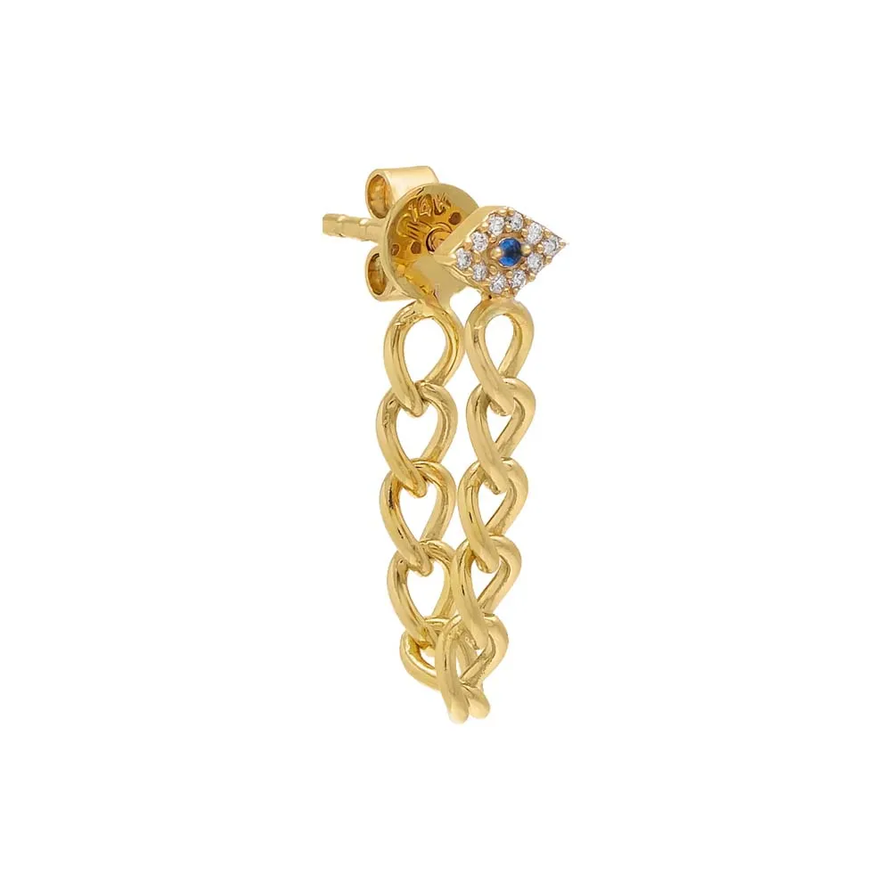 Diamond Evil Eye Front Back Link Stud Earring 14K