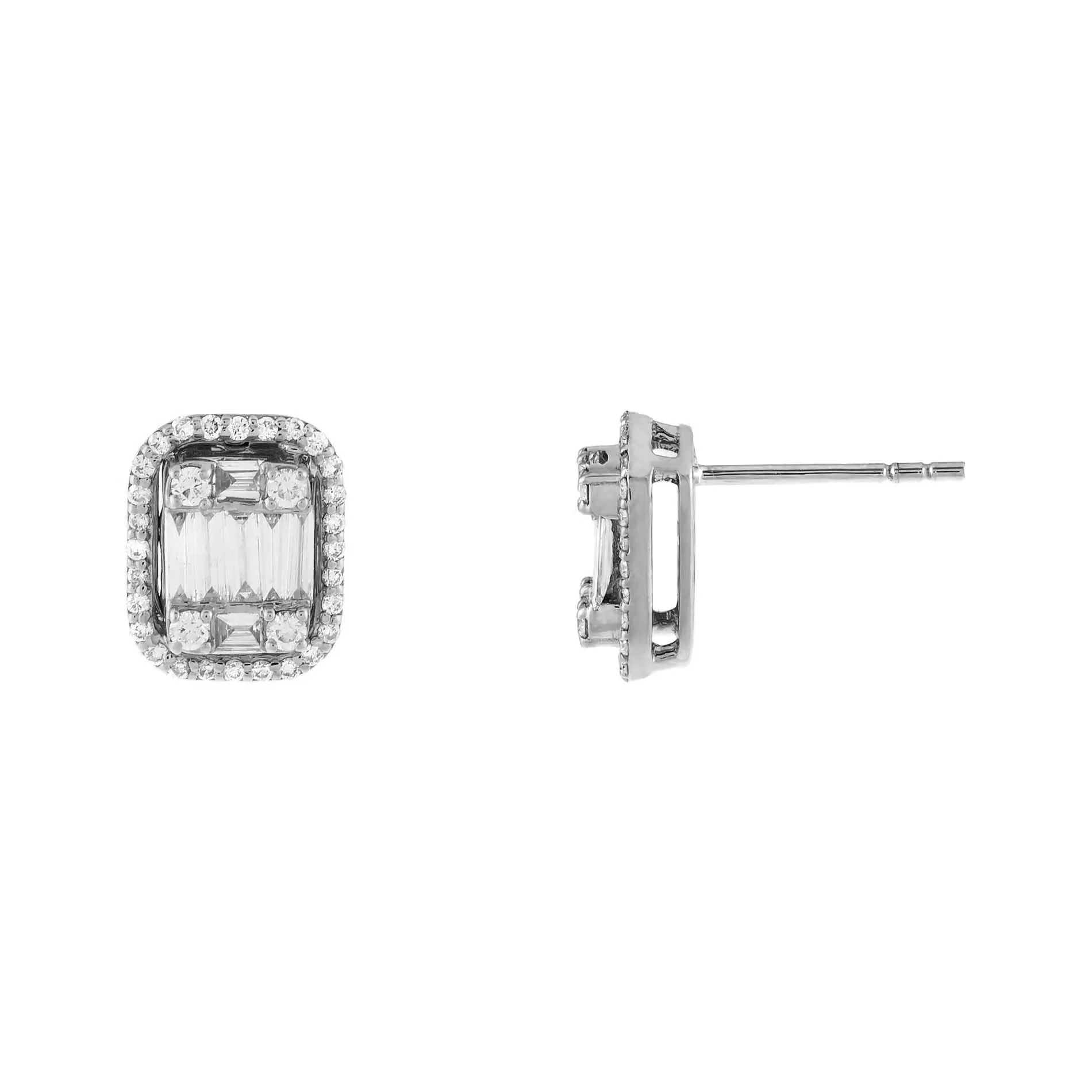 Diamond Illusion Baguette Stud Earring 14K