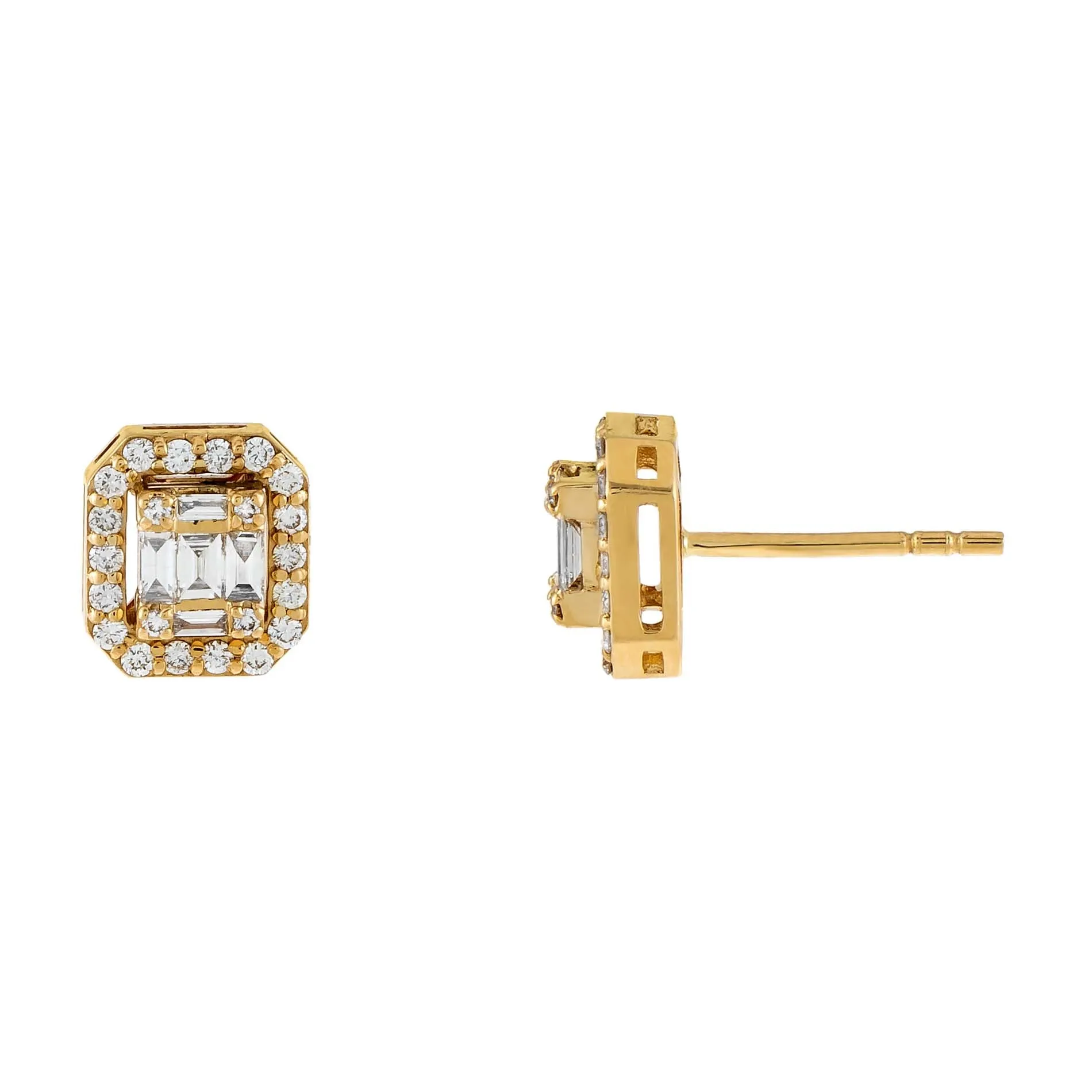 Diamond Illusion Emerald Stud Earring 14K