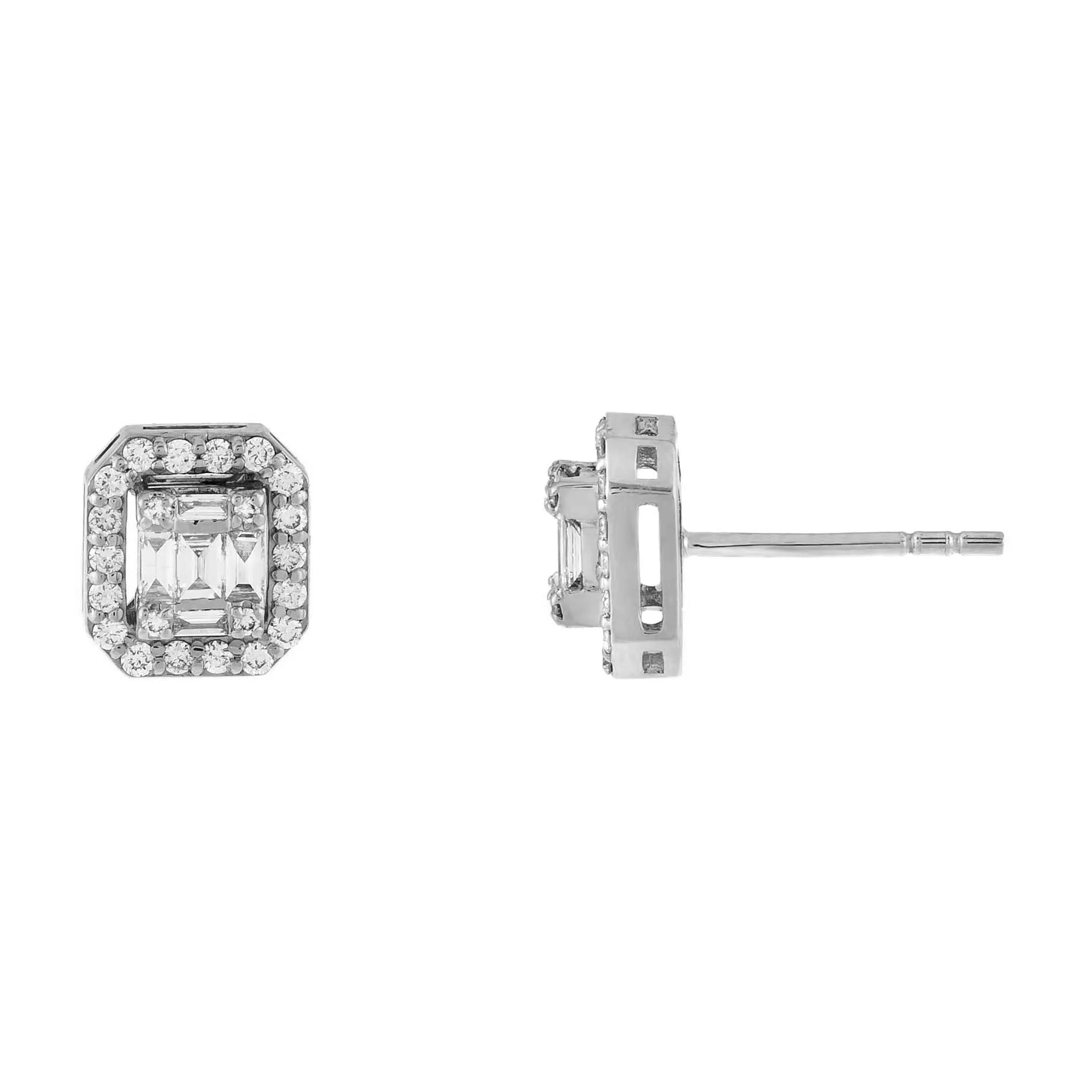 Diamond Illusion Emerald Stud Earring 14K
