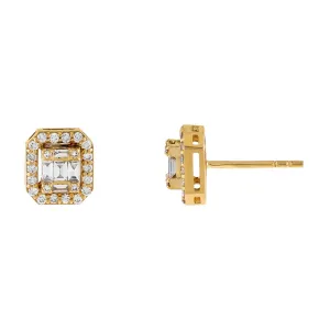 Diamond Illusion Emerald Stud Earring 14K