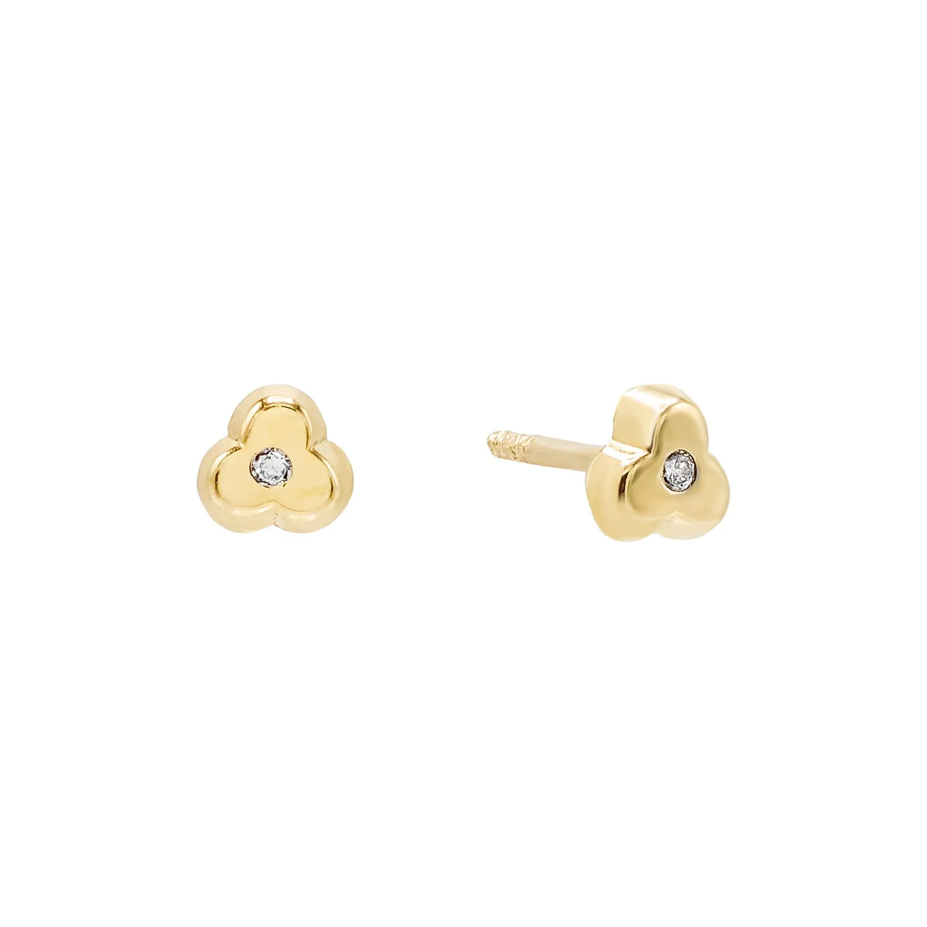 Diamond Leaf Flower Stud Earring 14K