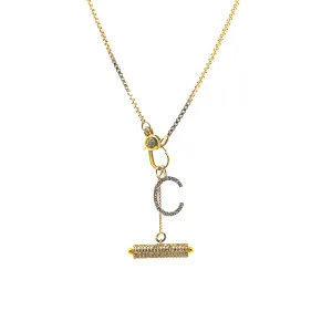 Diamond Log With Big Initial 14k Necklace