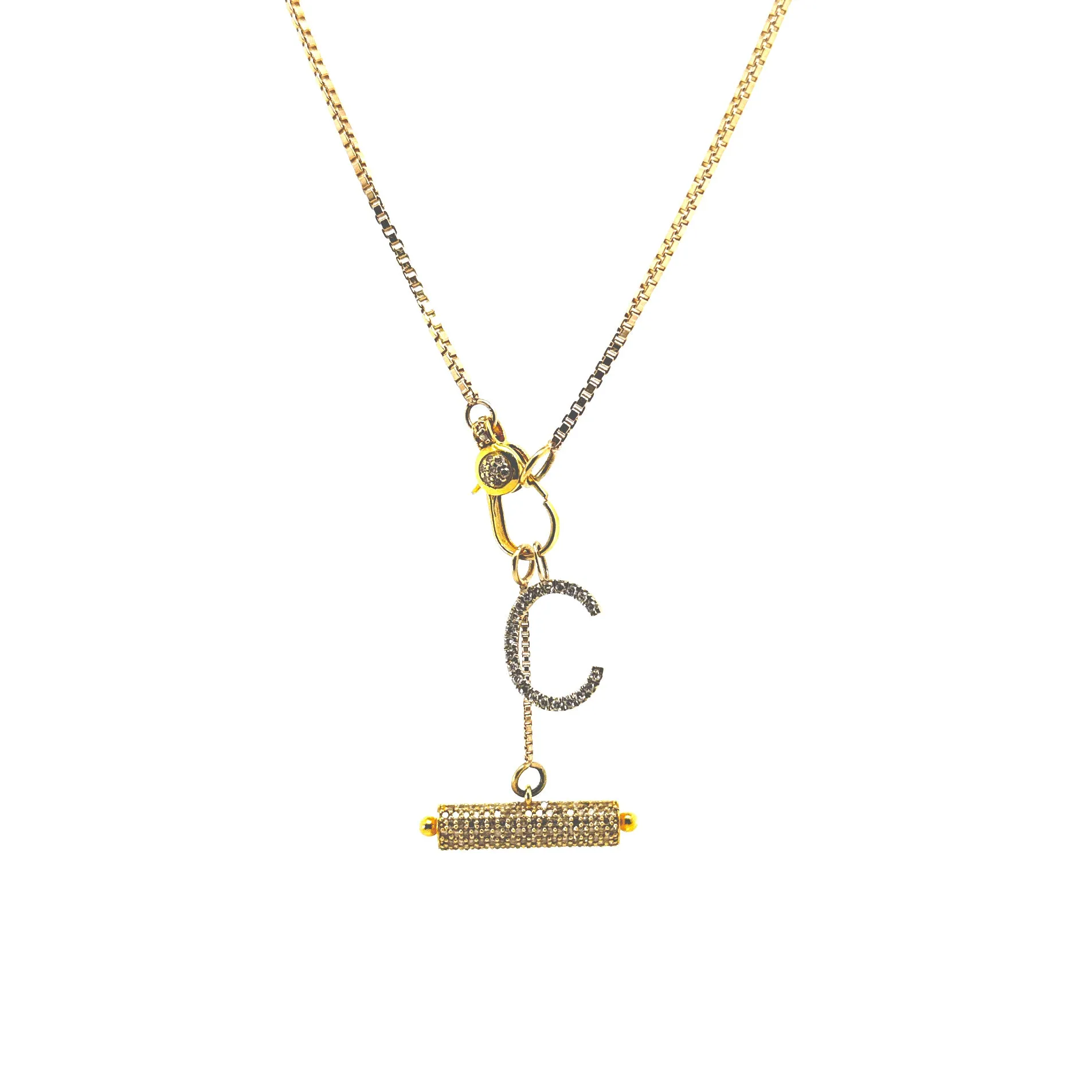 Diamond Log With Big Initial 14k Necklace