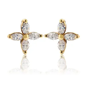 Diamond Marquise Flower Stud Earrings
