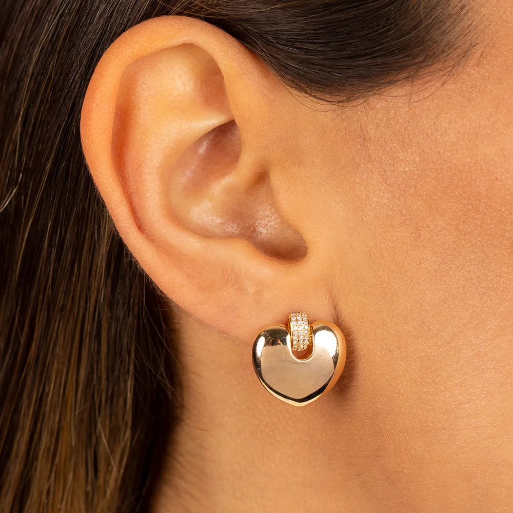 Diamond Pavé Puffy Heart Stud Earring 14K