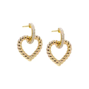 Diamond Pavé Twisted Heart Drop Stud Earring 14K