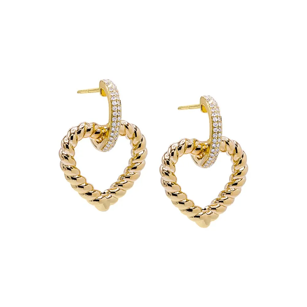 Diamond Pavé Twisted Heart Drop Stud Earring 14K