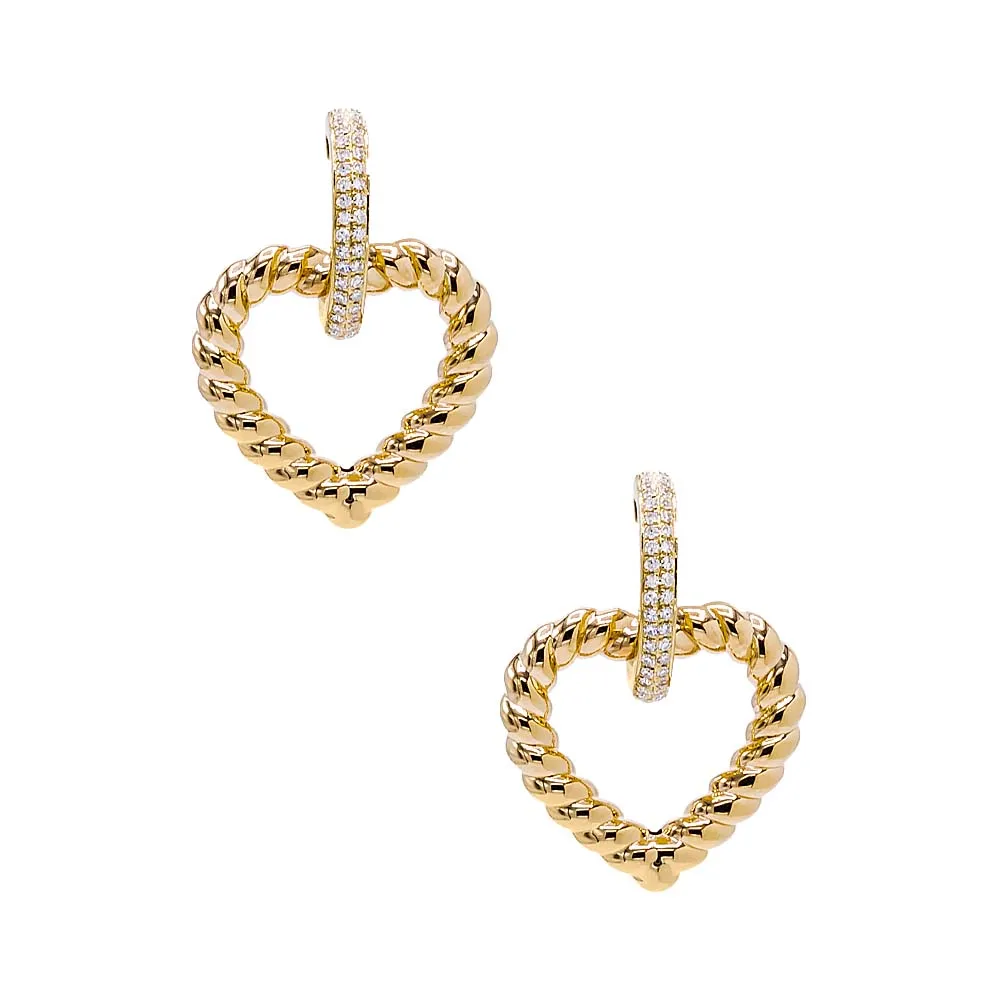 Diamond Pavé Twisted Heart Drop Stud Earring 14K