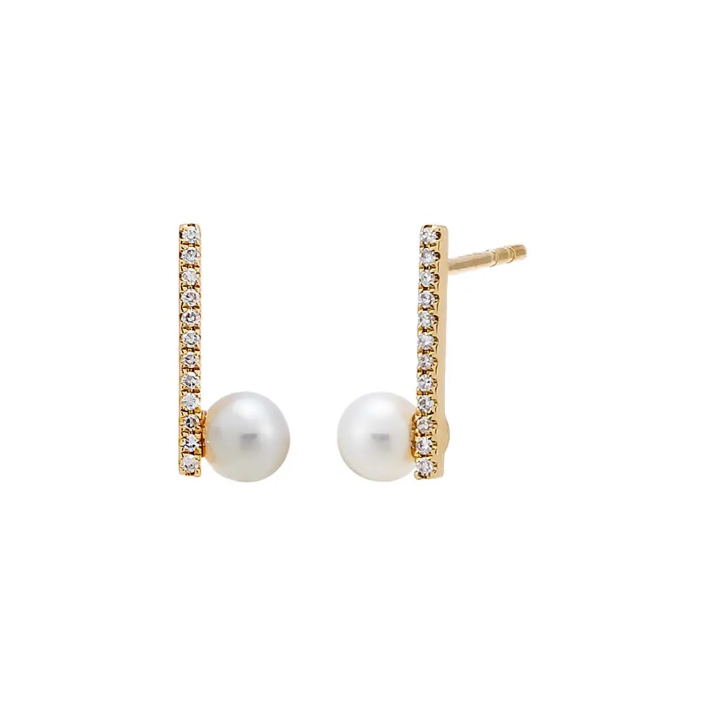 Diamond Pave & Pearl Stud Earring 14K