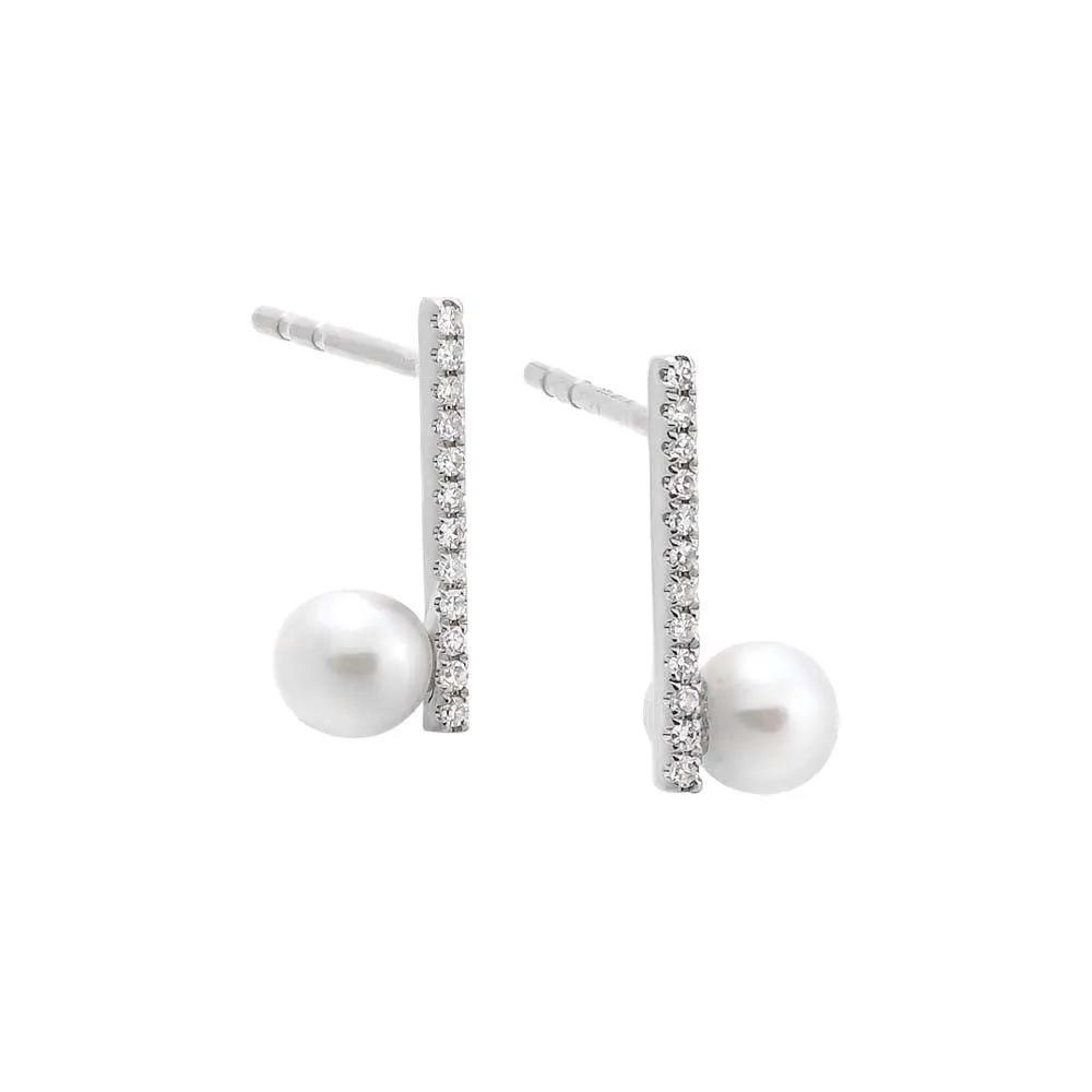 Diamond Pave & Pearl Stud Earring 14K