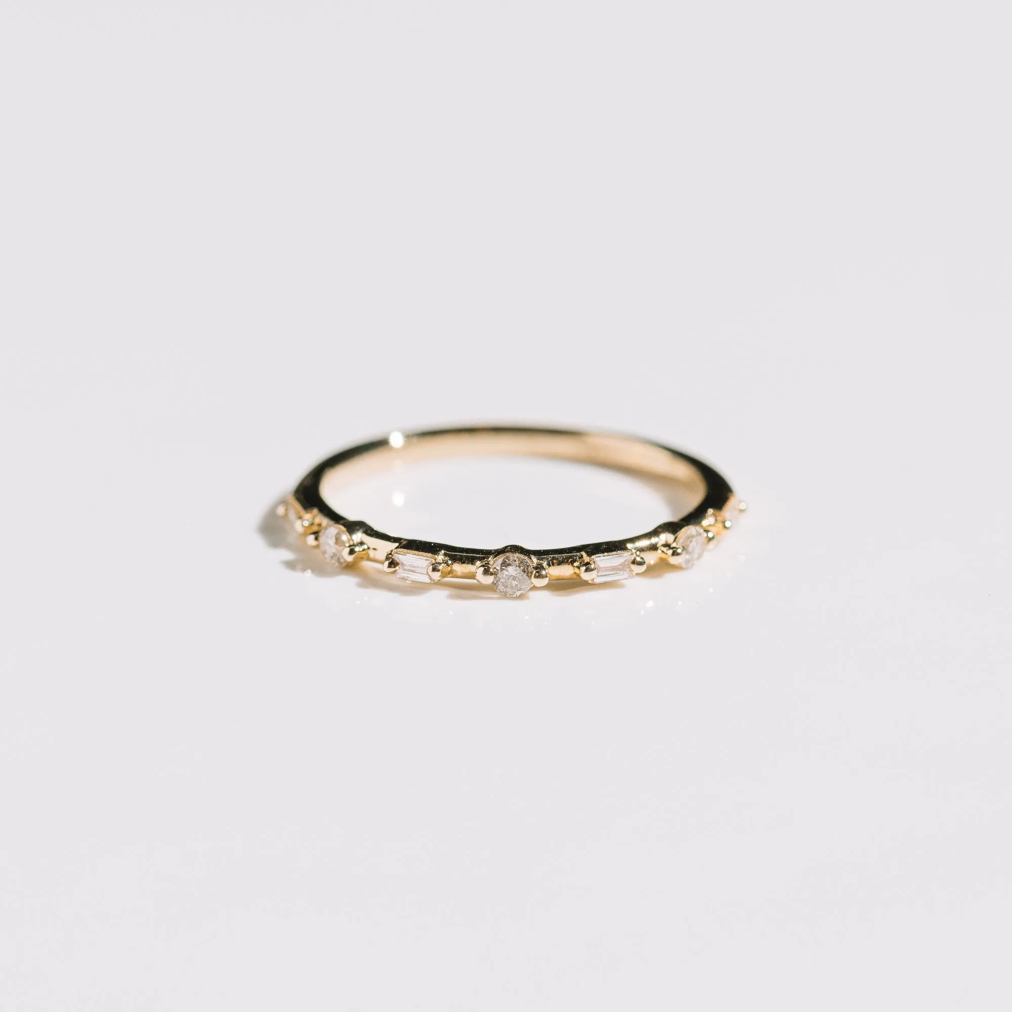Diamond Round and Baguette Band in 14k Gold