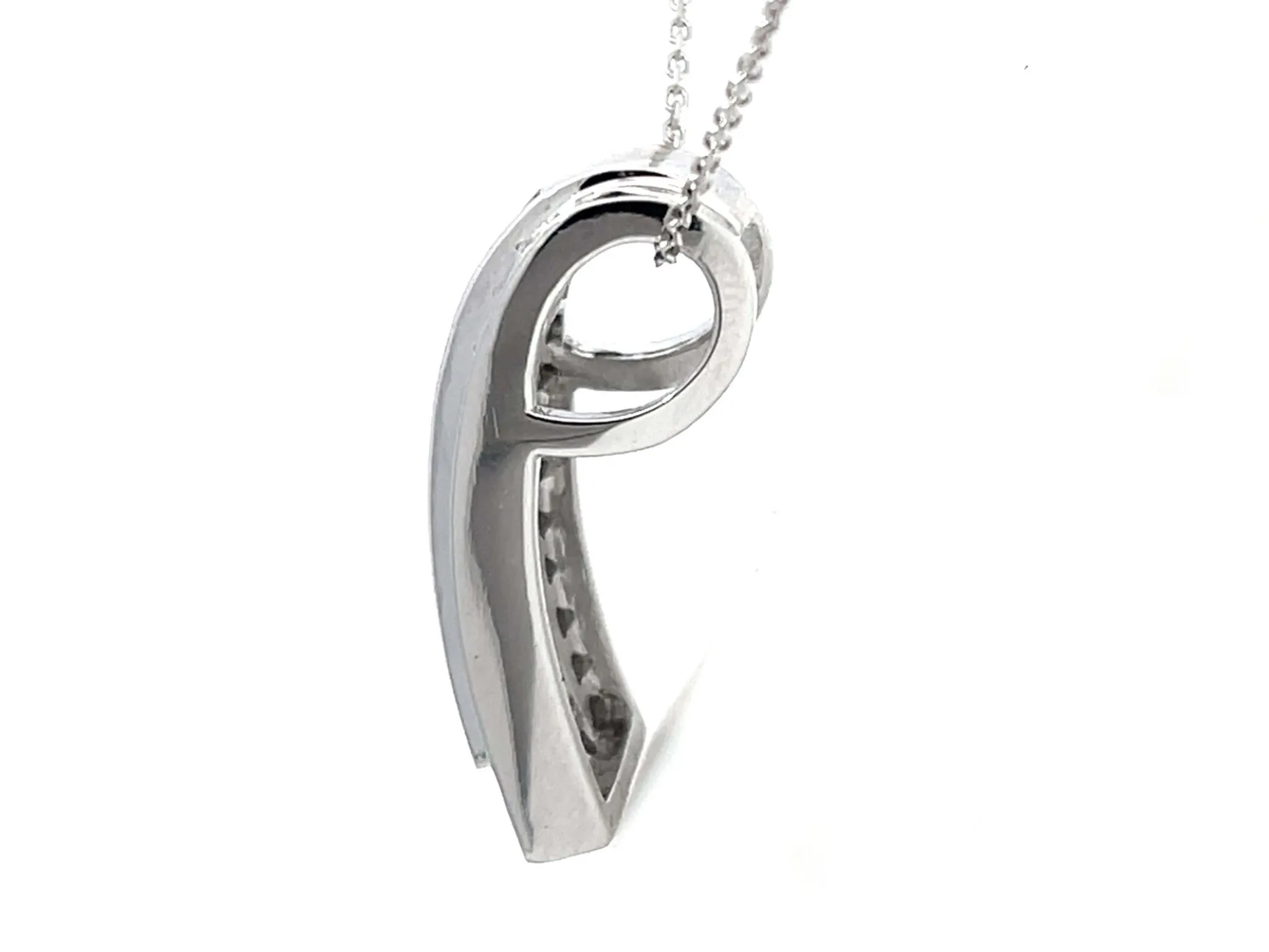 Diamond Sapphire Rectangular Pendant and Chain in 14k White Gold