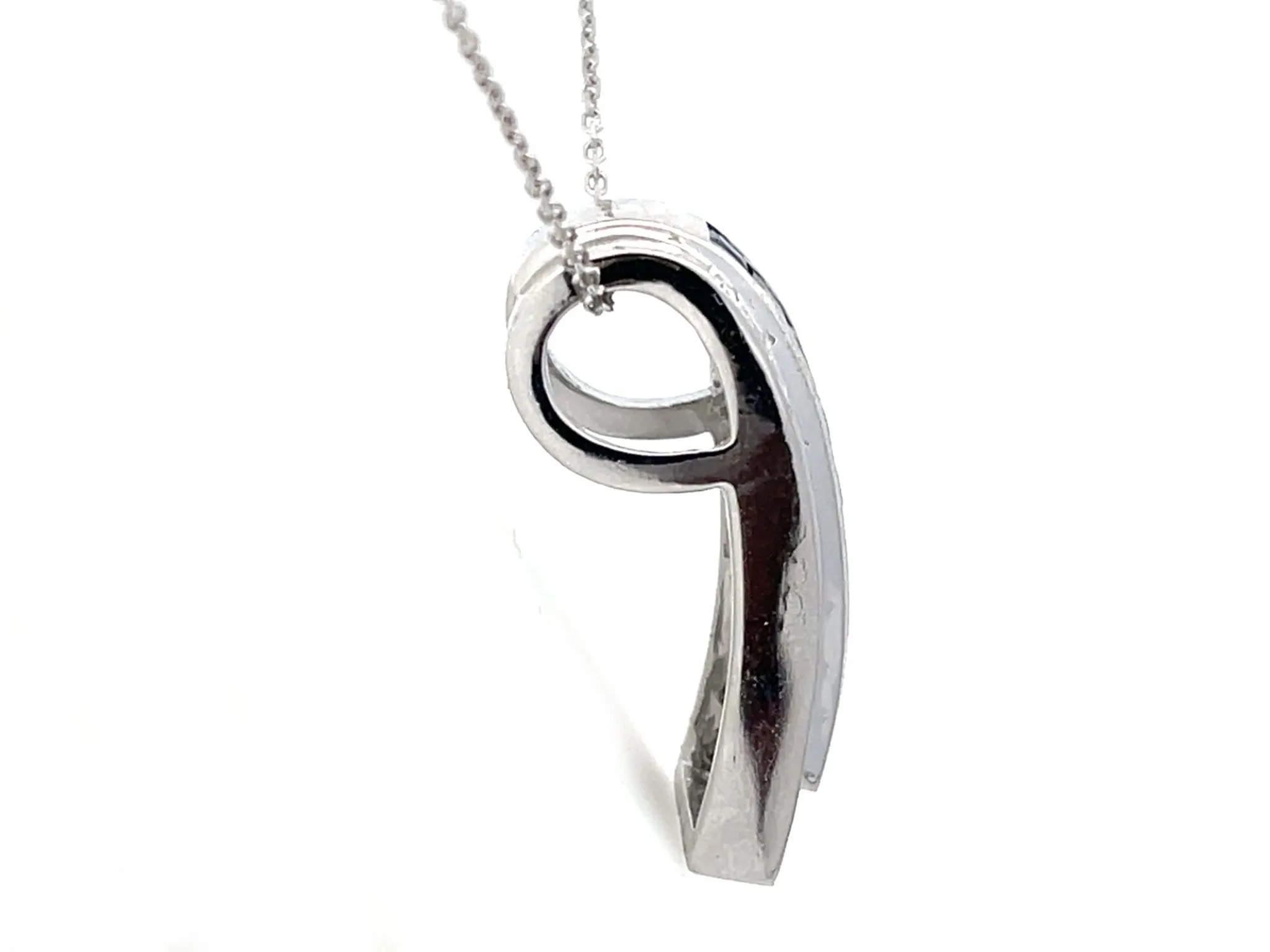 Diamond Sapphire Rectangular Pendant and Chain in 14k White Gold