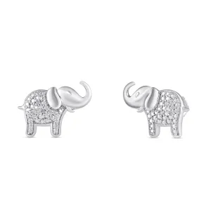 Diamond Set Elephant Stud Earrings in Sterling Silver