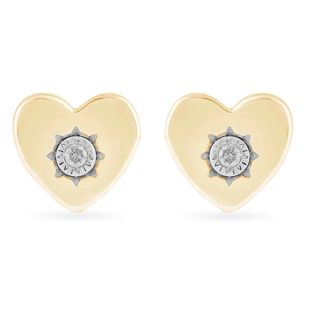 Diamond Set Heart Stud Earrings in 9ct Yellow Gold